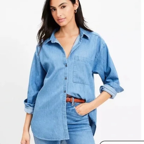 LOFT Tops - LOFT Chambray Oversized Button-Up Pocket Shirt, NWT